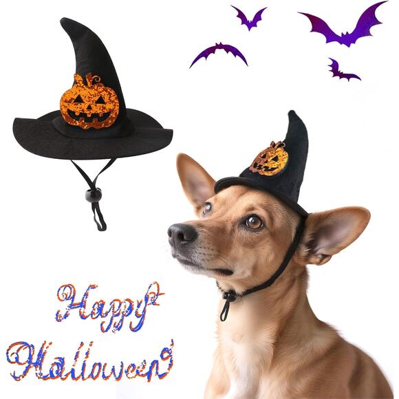 Pet Witch Hat Halloween Costume Black Pumpkin Hat for Cats Small Dogs Medium - Picture 5 of 9
